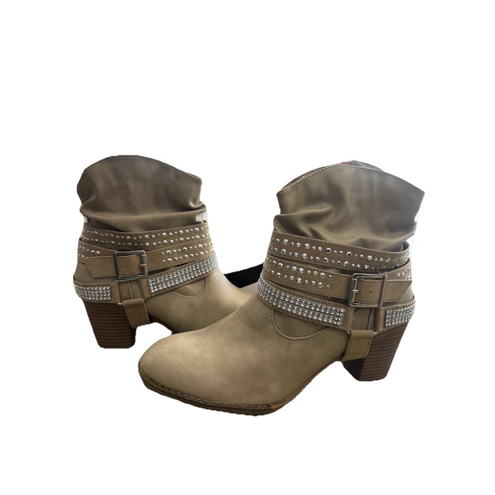 Marc Pico Tan Inside Zip Rhinestone Accent Ankle Booties Size 11 NEW